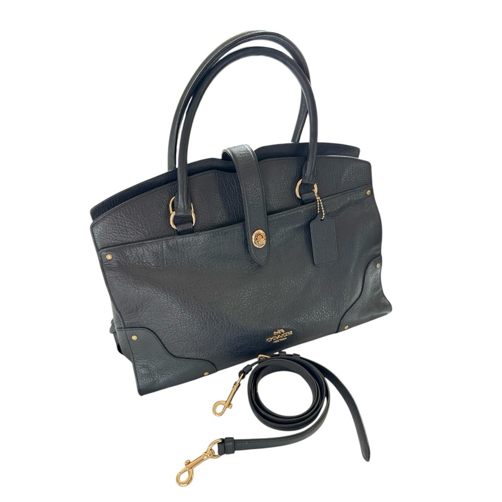 Coach Mercer Satchel Navy Blue with Gold Tone Hardware